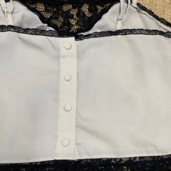 Forever 21 spaghetti strap lace trim top blue black v neck sz Small blouse - Picture 4 of 9